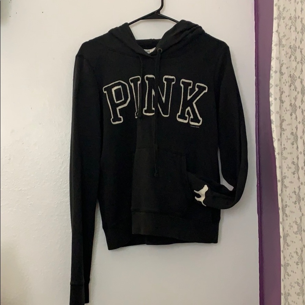 Pink black hoodie.
